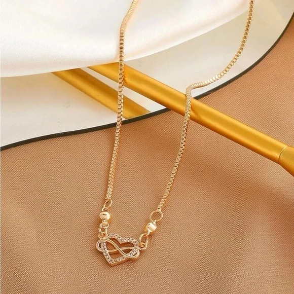 ⚠️Clearance Yellow Gold Rhinestone Heart Charm Necklace - Picture 2 of 6